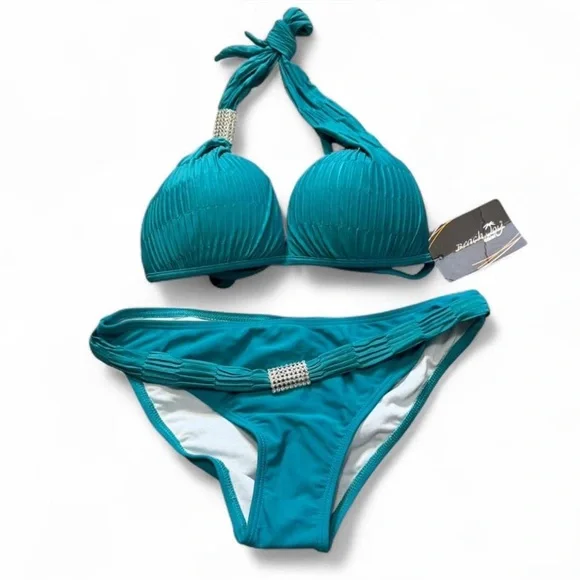 Teal Rhinestone Bikini - Picture 2 of 12
